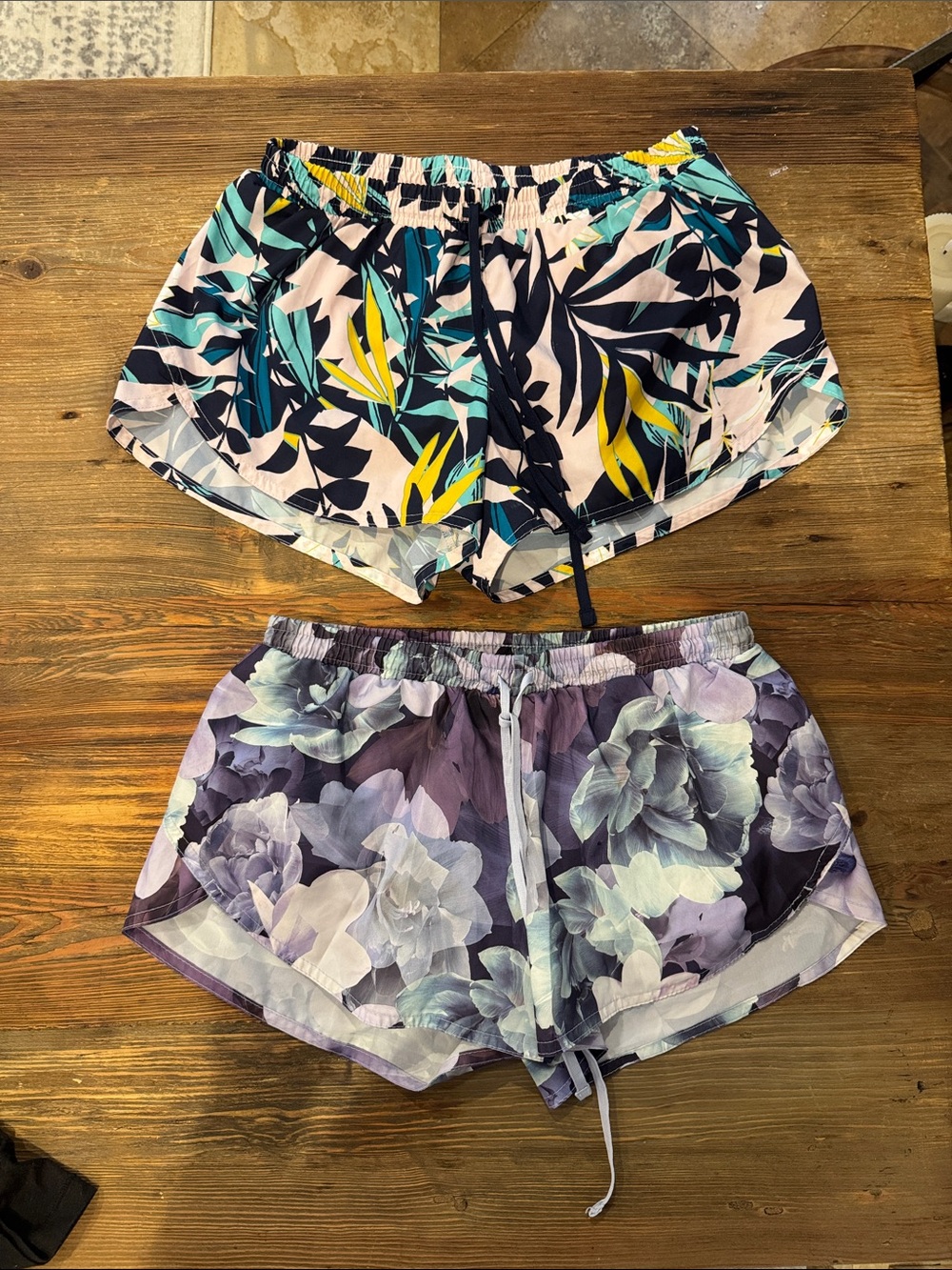Old Navy Women’s Tropical & Floral Athletic Shorts - Blue, Yellow & Purple (2)